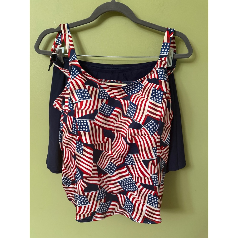 It Figures Women 18W American Flag Swim Tankini Set Navy Slender Thighs Shorts